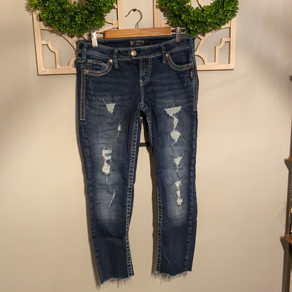 Silver Tuesday Skinny raw edge ankle jeans